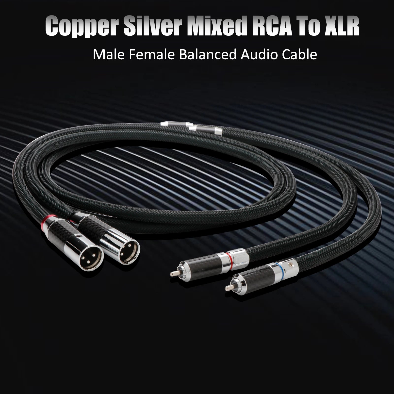 Pair RCA to Pair XLR Cable High Grade Carbon Fiber Rhodium Plated Wire