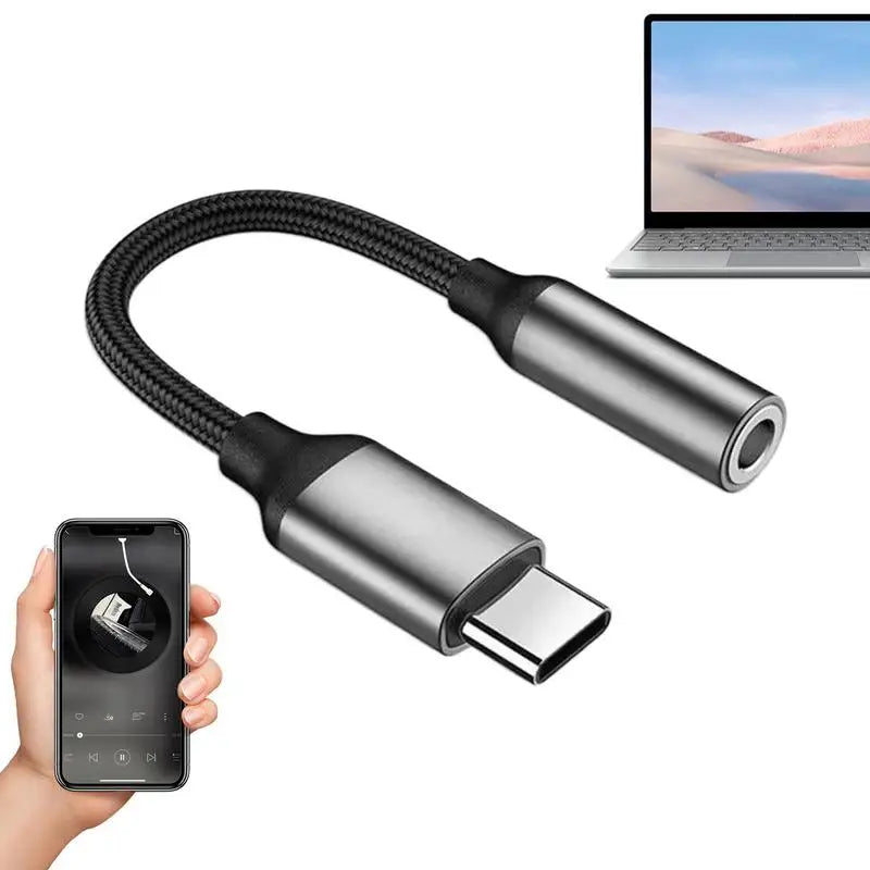 USB C To 3.5mm Female Headphone Jack Adapter Nylon Braide For Phone, Laptop