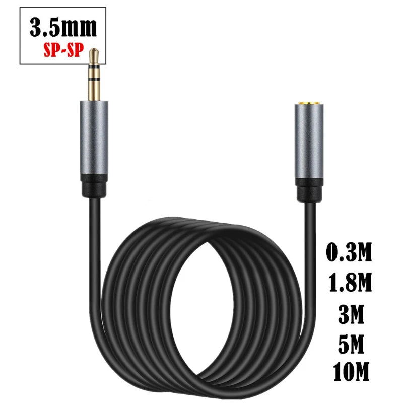 Metal Shell Gold Plated Stereo Trs 3.5mm Male To Female Extension Cable Cord