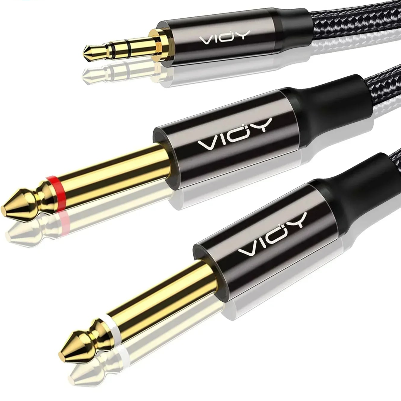 3.5 to 6.35 Stereo Cable 3.5mm TRS to 2 x 6.35mm TS Mono Y Splitter Audio Cord Compatible with Phone iPod Laptop Mixer Amplifier