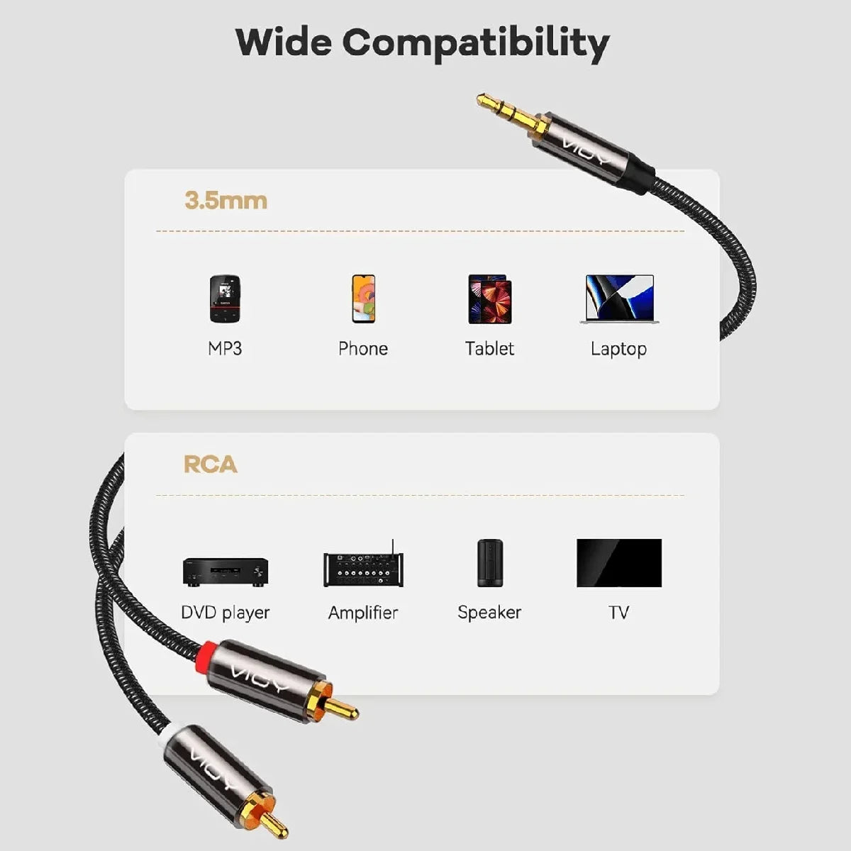 RCA To 3.5mm Stereo Audio Cable 100% Shield 3.5mm Male To 2RCA Male Aux Cord