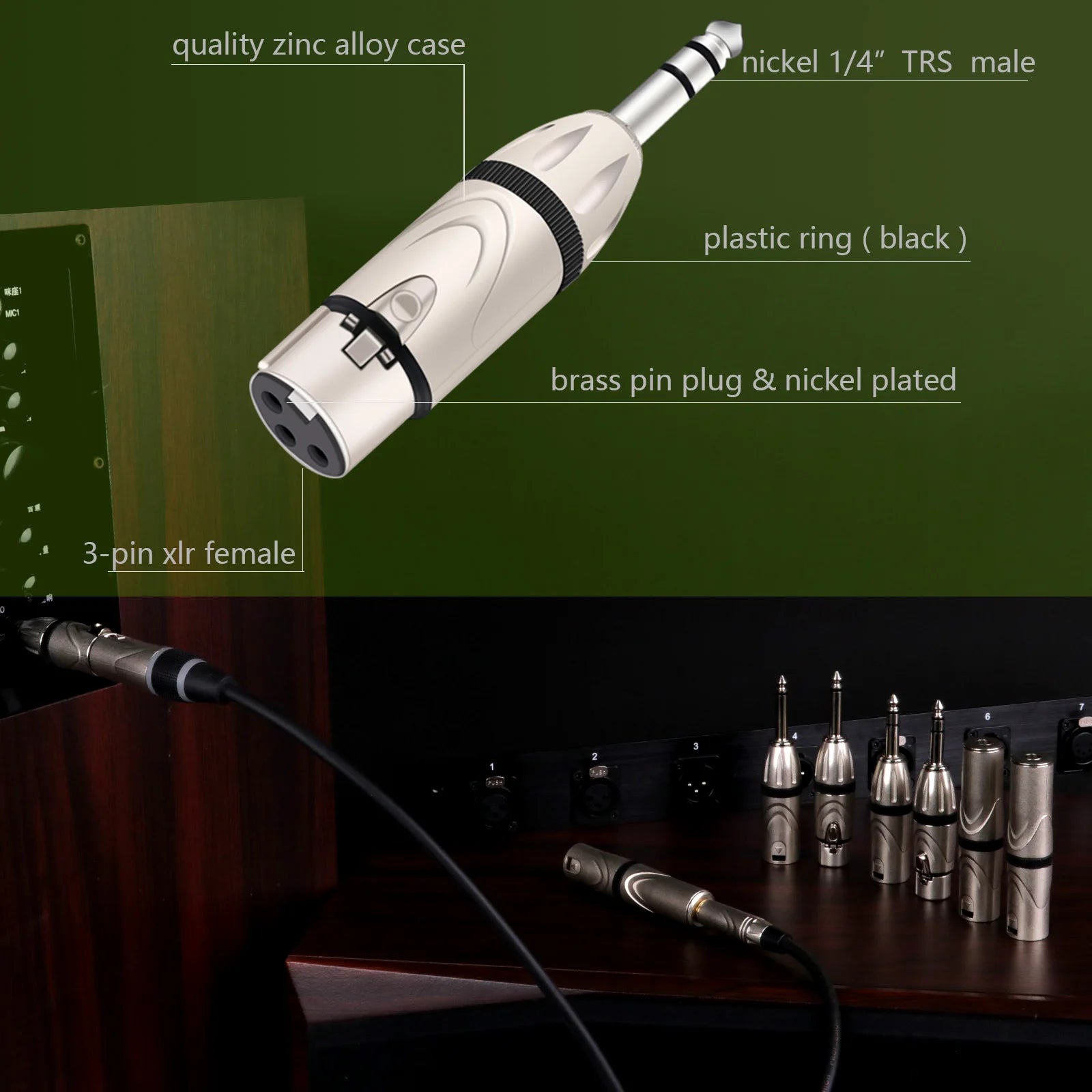 1pc XLR Male/Female to 1/4 Inch TRS Adapter