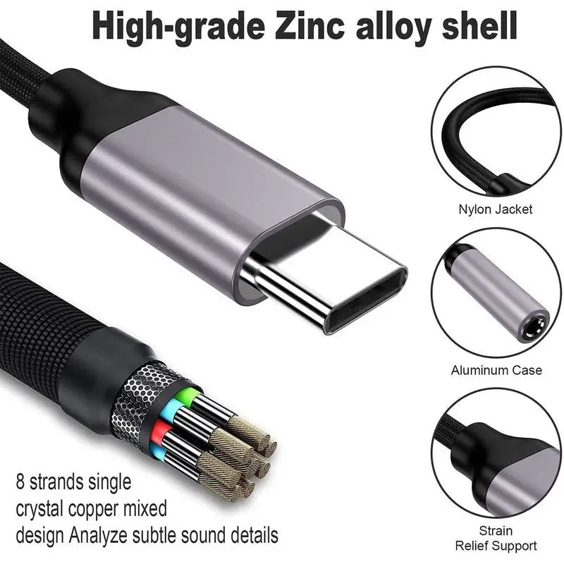 USB C To 3.5mm Female Headphone Jack Adapter Nylon Braide For Phone, Laptop