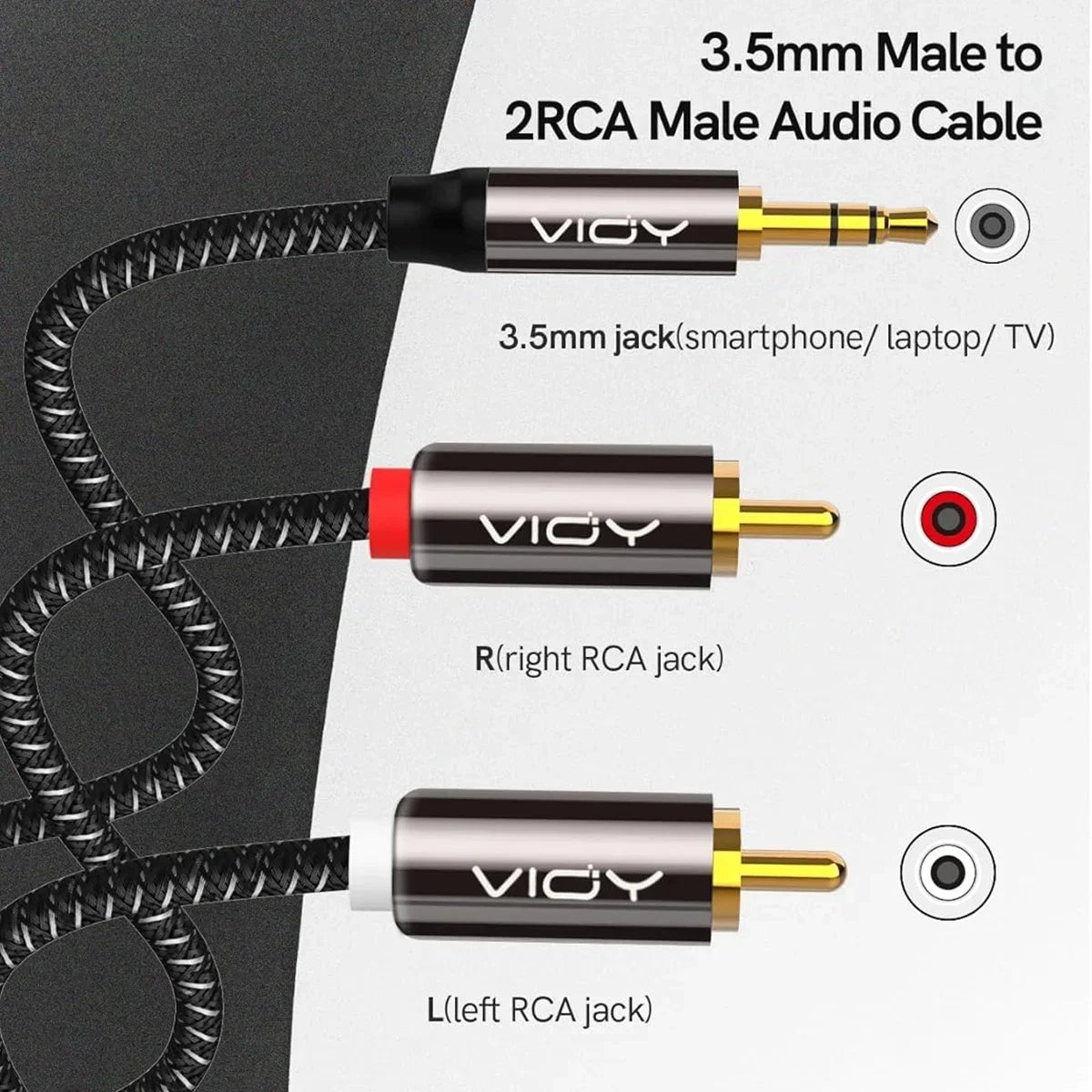 RCA To 3.5mm Stereo Audio Cable 100% Shield 3.5mm Male To 2RCA Male Aux Cord