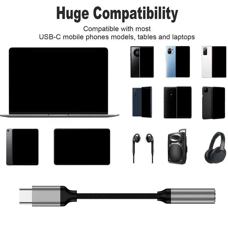 USB C To 3.5mm Female Headphone Jack Adapter Nylon Braide For Phone, Laptop