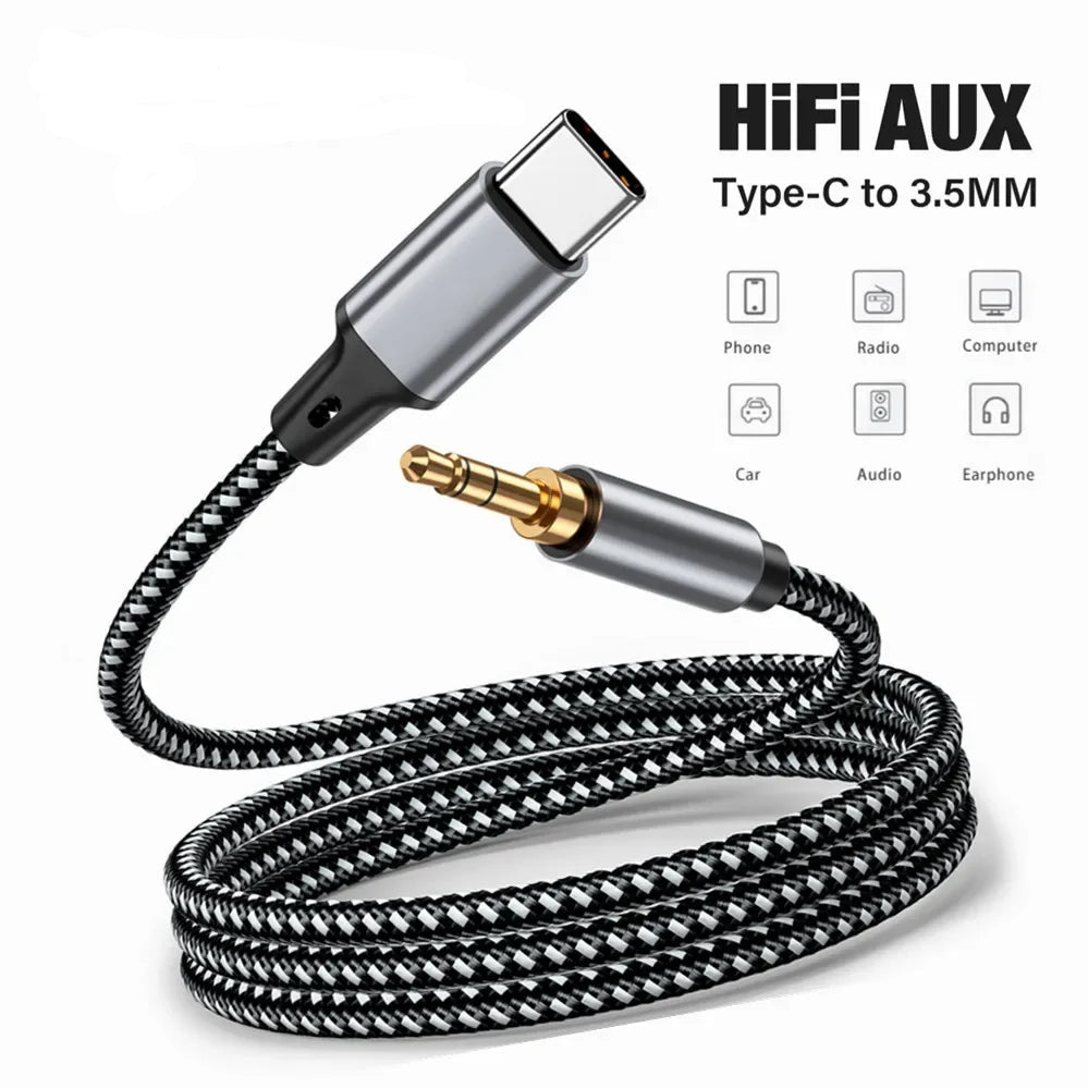1m 1.5m 2m USB Type C To 3.5Mm Jack AUX Cable for Phone Headphones Car HIFI