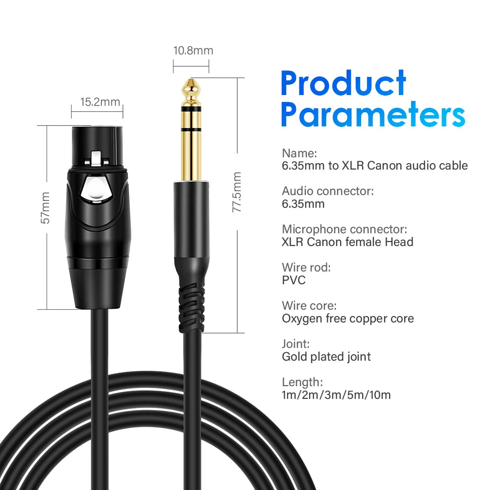 Jack 6.35mm To Female XLR Cable