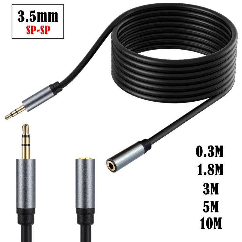 Metal Shell Gold Plated Stereo Trs 3.5mm Male To Female Extension Cable Cord