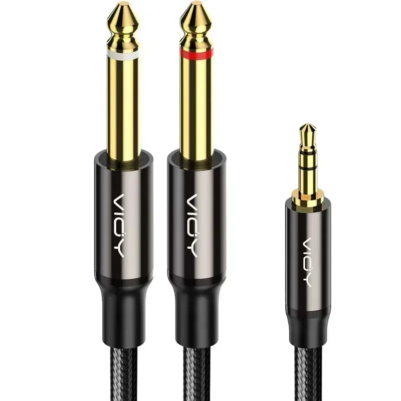 3.5 to 6.35 Stereo Cable 3.5mm TRS to 2 x 6.35mm TS Mono Y Splitter Audio Cord Compatible with Phone iPod Laptop Mixer Amplifier